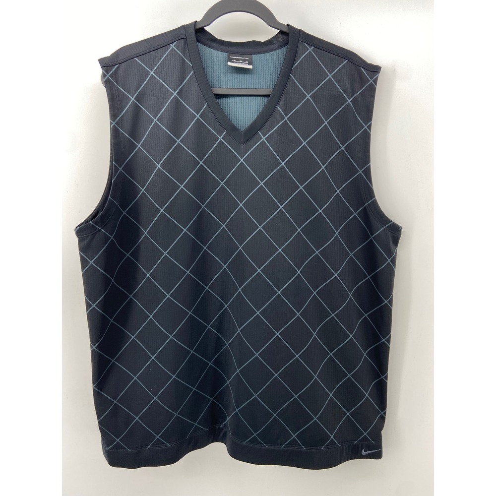 Nike Golf Vest Mens XL Black Argyle Preppy‎ Performance Layer Lightweight